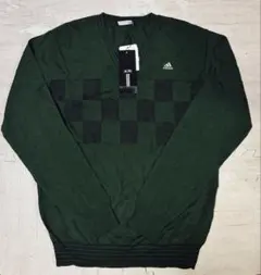 adidas ダークグリーン Vネック チェック柄 セーター