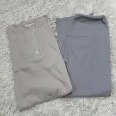 マタニティ　ワッフルパジャマ　ルームウェア　授乳服　アンクル丈　くすみカラー