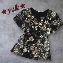 ★y2k★フェアリーグランジ 花柄 ゴシック ピチT 平成ギャル ダークコア