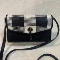 【美品】Kate spade ショルダーウォレット　レザー　ストロー　ブラック