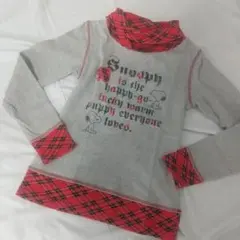 スヌーピー SNOOPY 長袖カットソー タートルネック チェック柄切り替え