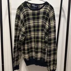 【90s】ポロバイラルフローレン チェック柄 コットンニット セーター 青タグ