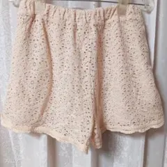 【美品 値下げ】レースショートパンツ 淡いピンク スカラップヘム Мのサムネイル