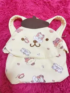 サンリオ ポムポムプリンリュック リュックサック 黄色 フェイス型 総柄