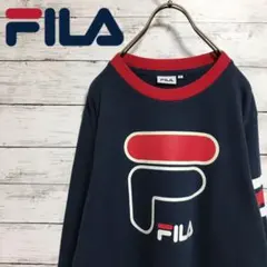【激レア】古着 フィラ Tシャツ ロンT 長袖 デカロゴ レトロ ネイビー