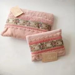 ポーチ ティッシュC/S 刺繍 レース 花柄 コーデュロイ 2個セット