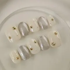 オーダー☆オフホワイトゴールドパール　マグネット　シンプルネイル