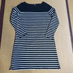 無印　長袖 ストライプワンピース