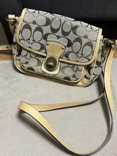 COACH　コーチ　ショルダーバッグ　ベージュ　ブラウン　ゴールド