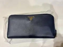 상태좋음 PRADA プラダ 長財布 サフィアーノ ネイビー ラウンドファスナー