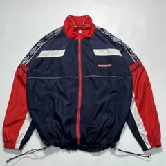 90s アンブロ ナイロンジャケット L 紺 アームロゴ ドローコード8032B