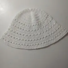 ハンドメイド クロシェハット バケットハット ホワイト