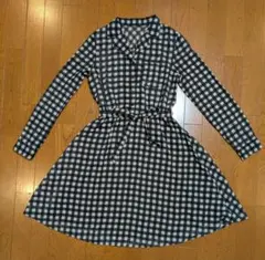 GUギンガムチェック柄 シャツワンピース 長袖 ウエストリボンS ☆着用１回☆