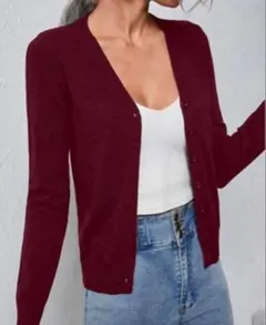 赤カーディガン ボタン付き 制服