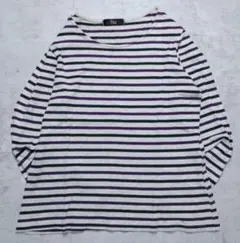 ボーダー 長袖Tシャツ カットソー ロンT 紫黒灰 L 綿 シンプル 古着