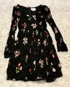Kate Spade花柄刺繍 黒 長袖ミニワンピース