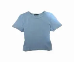 ZARA Tシャツ ライトブルー 半袖 タイト クロップド丈 海外girlのサムネイル