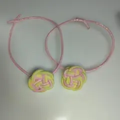 梅結びヘアゴム 2個セット　ピンクイエロー　二つセット　和風デザイン