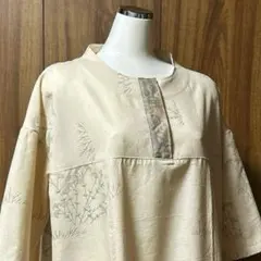6/16迄！ビアズリー 麻 フロント刺繍 異素材ミックス リネンニット 七