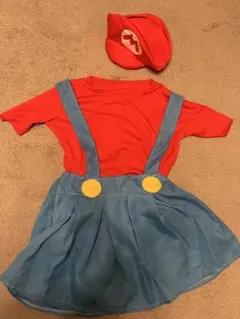 マリオ コスチューム 赤いTシャツ 青いスカート 帽子付き　ハロウィン