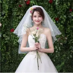 ウエディングベール２段コーム付きパールドレスブライダルヘッドドレスウェディング