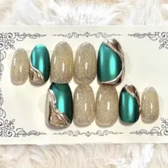 現品　グリーン系 ラメ クロム　ネイルチップセット