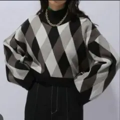 【HARE】アーガイル ダイヤモンドパターン クロップドニット　F