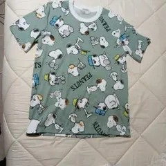 PEANUTS スヌーピー 総柄 Tシャツ グリーン Lのサムネイル