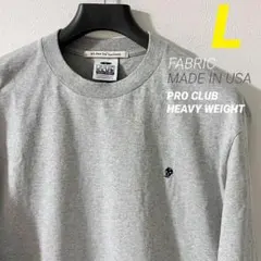 美品 PRO CLUB ヘビーウエイト ロンT 刺繍ロゴ スカル グレー