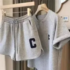 グレー セットアップ Tシャツ ショートパンツ レディース