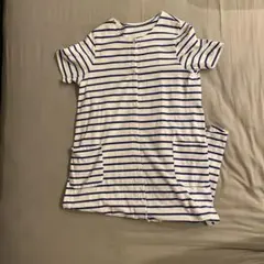マタニティパジャマ 白と青のストライプ　L〜L Lサイズ