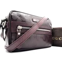 正規品 グッチ ショルダーバッグ インプリメ GG ロゴプレート 斜め掛け 茶