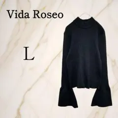 ◇ヴィダロゼオ【L】ハイネックリブニットセーター ベルスリーブ フレア袖 ラメ入