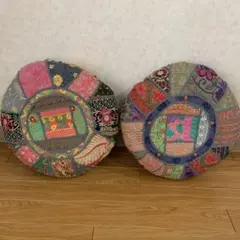 ザリ刺繍 パッチワーク スツール オットマン 2脚 カンバディア 丸椅子