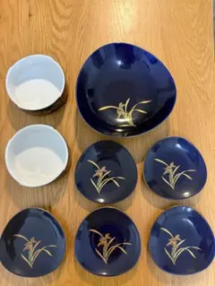 和光園 瑠璃色 金彩 草花文 食器セット 8点セットのサムネイル