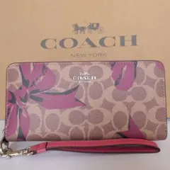 新品　コーチ COACH 財布 シグネチャー キャンバス リボンプリント ロング