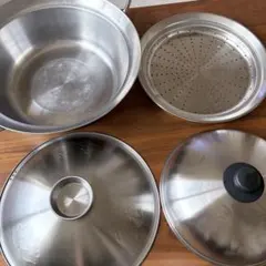 老舗吉川ステンレス両手鍋・蒸し器一式のセット 多用途 ヘルシーな蒸し料理も手軽にのサムネイル