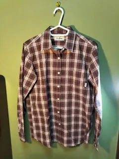 L.Lbeanの茶チェック長袖Yシャツ女性用Lサイズ