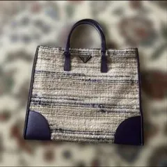 PRADA トートバッグ ベージュ ネイビー　ビンテージ