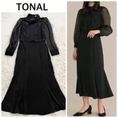 【美品】TONAL シアースリーブボウタイマーメードワンピースのサムネイル