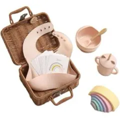 ギフト✨️豪華7点セット❣️離乳食 食器 吸盤付 シリコン 積み木 月齢カード