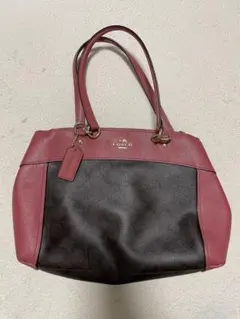 COACH ハンドバッグ 赤×ブラウン チャーム付き