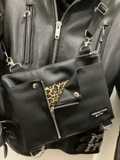 GlyPhS punkrockブラック ×レオパードポケットライダースサコッシュ