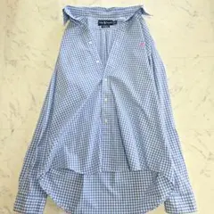 美品♥️ラルフローレン 水色×白 ギンガムチェックシャツ XL オーバーサイズ