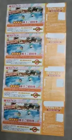 東京サマーランド 春秋限定 株主ご招待券4枚 1DAYパス 株式優待券のサムネイル
