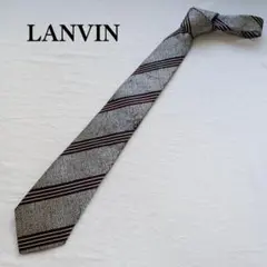 ランバン ネクタイ グレー×ピンクライン 絹100% 上品デザイン【n4555】