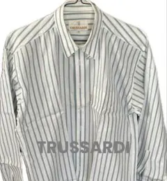 TRUSSARDI メンズ長袖ホワイト/グリーンストライプ ワイシャツ　サイズ3のサムネイル