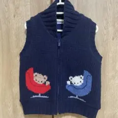 美品　familiar ニット　ベスト 100cm ネイビー クマ刺繍