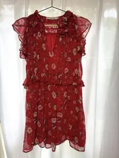 ZARA BASIC フラワープリント赤ワンピース M