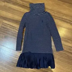 POLO キッズ タートルネック ストライプ ワンピース フリルデザイン